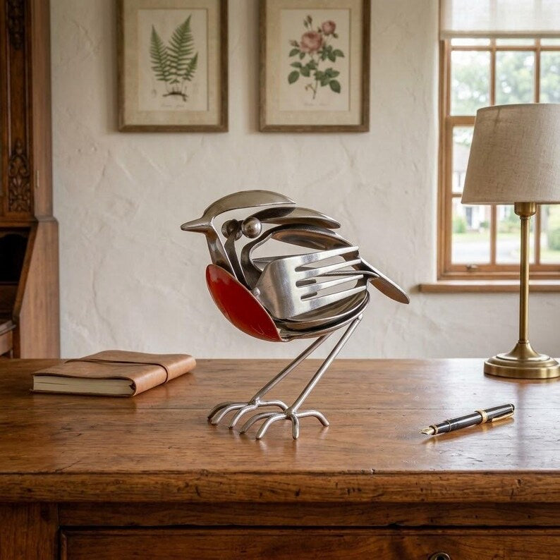 Bring Good Fortune and Beauty into Your Home with the Robin Scrap Metal Art Sculpture 🕊️✨